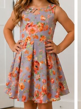 iris & ivy • Preloved kids  Dress with Orange Floral Print